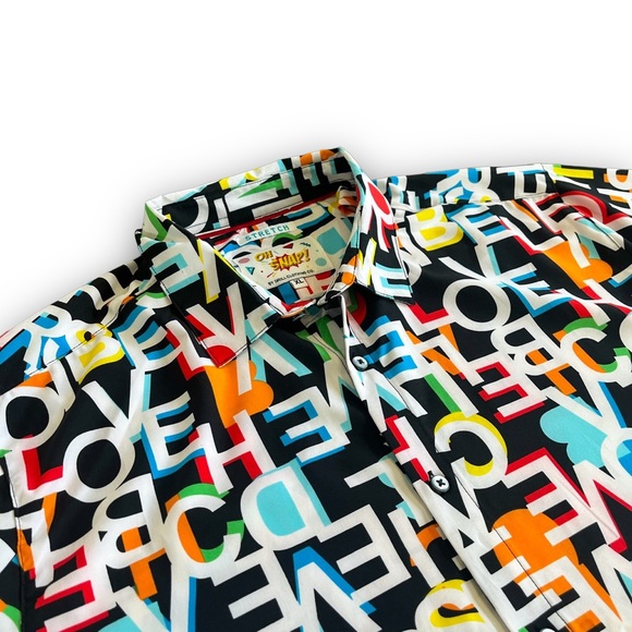 Black Button Down All Over Print Letters Shirt - Picture 2 of 4